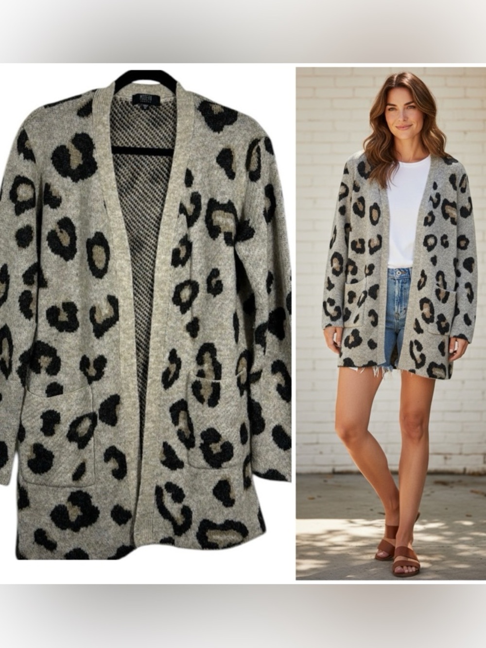 Modern Medium leopard  Print Open Cardigan Long Sleeve Sweater Career Wear